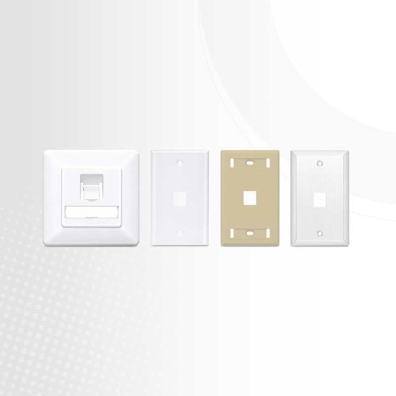 SFPS French-style Single Gang Snap-in Keystone Faceplate, Computer and Telephone Identification Icons, 2 Port, 1U, White, 1.76" x 1.76"