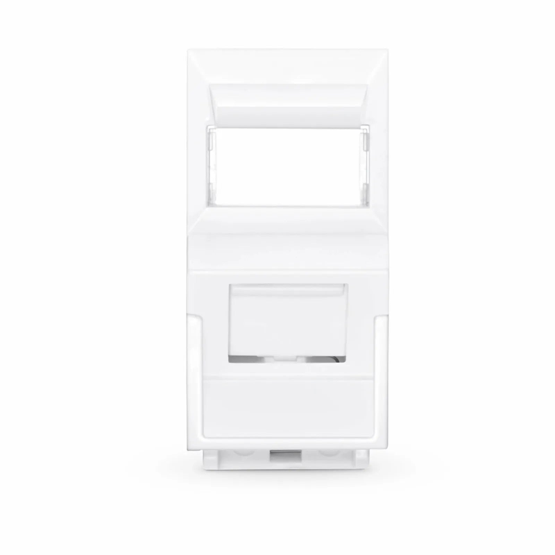 SFPS British-Style Shuttered Faceplate Frame Insert, Label Pockets, Unloaded, Angled, 1 Port, White, 1.97'' x 0.98''