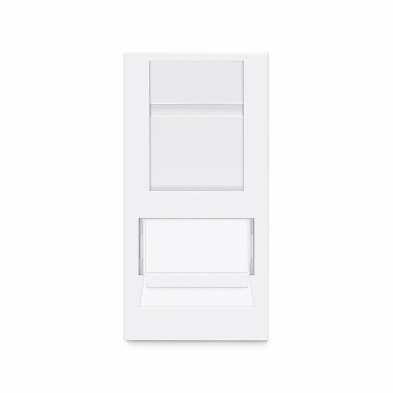 SFPS British-Style Cat6 Shuttered Faceplate Frame Insert, Label Pockets, Flat, 1 Port, White, 1.97'' x 0.98''