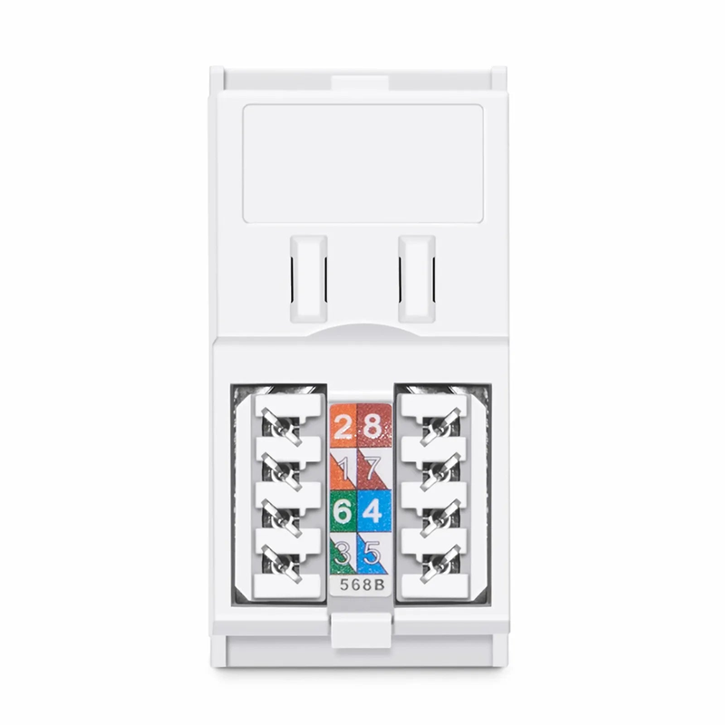 SFPS British-Style Cat6 Shuttered Faceplate Frame Insert, Label Pockets, Flat, 1 Port, White, 1.97'' x 0.98''