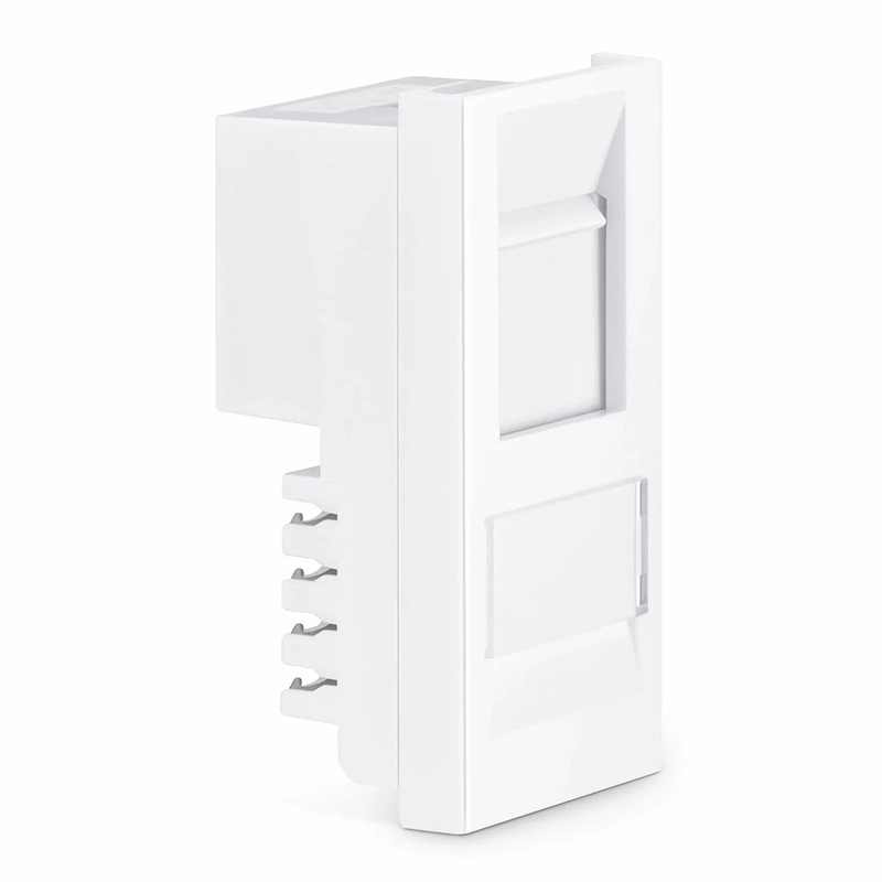 SFPS British-Style Cat6 Shuttered Faceplate Frame Insert, Label Pockets, Flat, 1 Port, White, 1.97'' x 0.98''