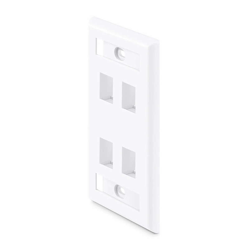 SFPS Single Gang Keystone Faceplate, Label Pockets, 4 Ports, White, 4.49'' x 2.76''