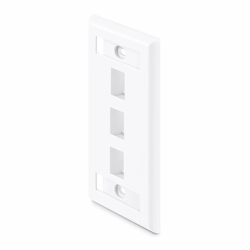 SFPS Single Gang Keystone Faceplate, Label Pockets, 3 Ports, White, 4.49'' x 2.76''
