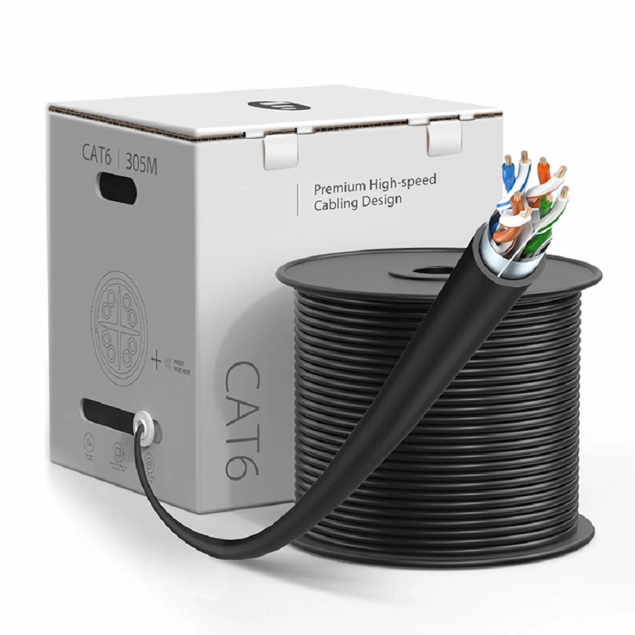 SFPS Cat6 Ethernet Bulk Cable, 1000ft (305m), UL Listed, 26AWG Stranded Pure Bare Copper Wire, 550MHz, Shielded (F/UTP), PVC CM, with Reel (Black)