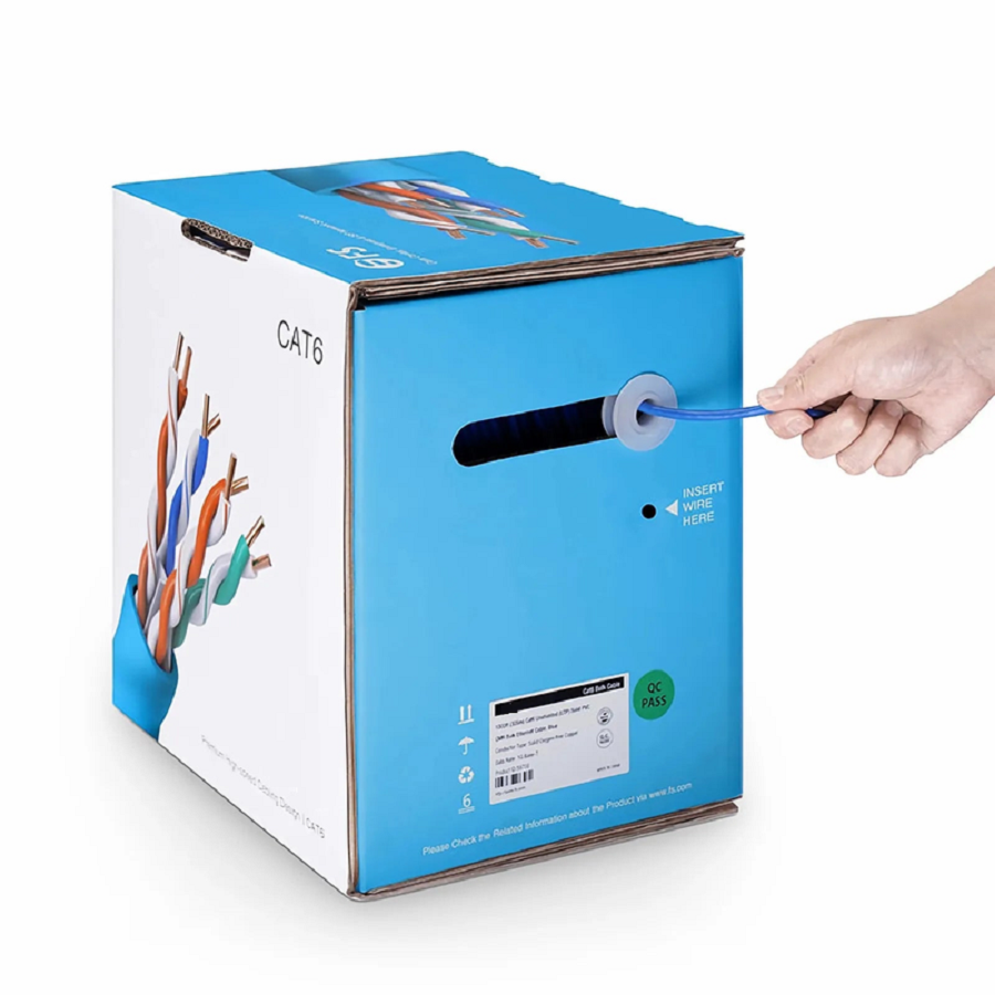 SFPS Cat6 Ethernet Bulk Cable, 1000ft (305m), 23AWG Solid Pure Bare Copper Wire, 550MHz, Unshielded (UTP), PVC CMP, with Reel (Blue)