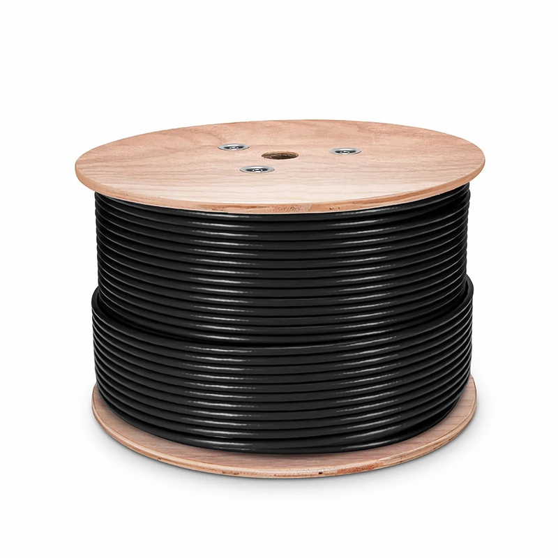 SFPS Cat5e Outdoor Direct Burial Cable, 1000ft (305m), 24AWG Solid Pure Bare Copper, 350MHz, Shielded (F/UTP), UV Rated PVC and LDPE Double Jackets, with Reel, Black