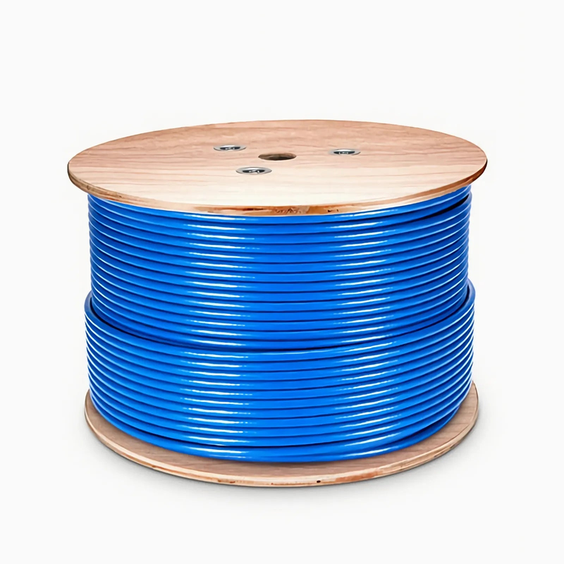 SFPS Cat6a Ethernet Bulk Cable, 1000ft (305m), 23AWG Solid Pure Bare Copper Wire, 750MHz, Shielded (S/FTP), PVC CMR, with Reel (Blue)