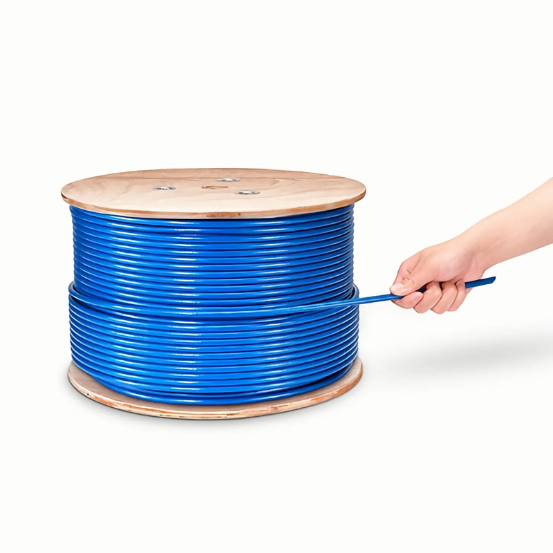 SFPS Cat6a Ethernet Bulk Cable, 1000ft (305m), 23AWG Solid Pure Bare Copper Wire, 750MHz, Shielded (S/FTP), PVC CMR, with Reel (Blue)