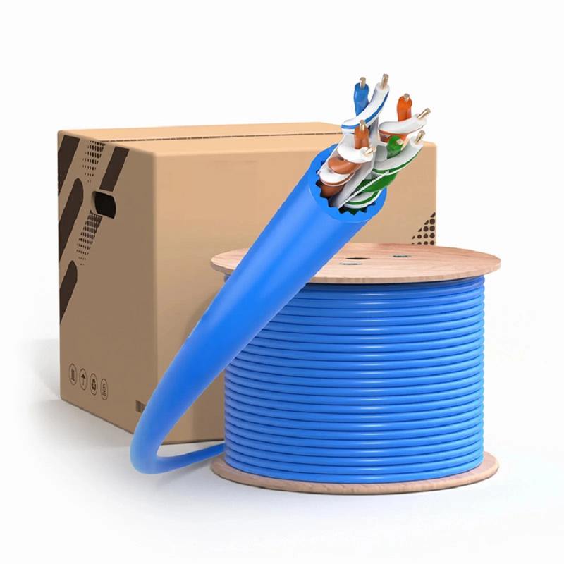SFPS Cat6a Ethernet Bulk Cable, 1000ft (305m), 23AWG Solid Pure Bare Copper Wire, 750MHz, Unshielded (UTP), PVC CMR, with Reel (Blue)