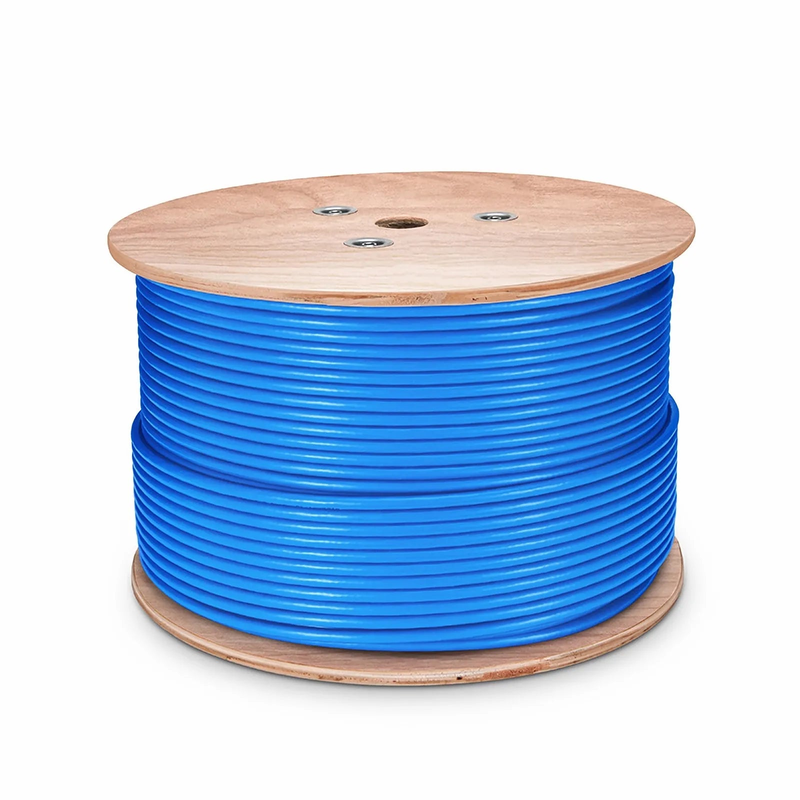 SFPS Cat6a Ethernet Bulk Cable, 1000ft (305m), 23AWG Solid Pure Bare Copper Wire, 750MHz, Shielded (U/FTP), PVC CMR, with Reel (Blue)