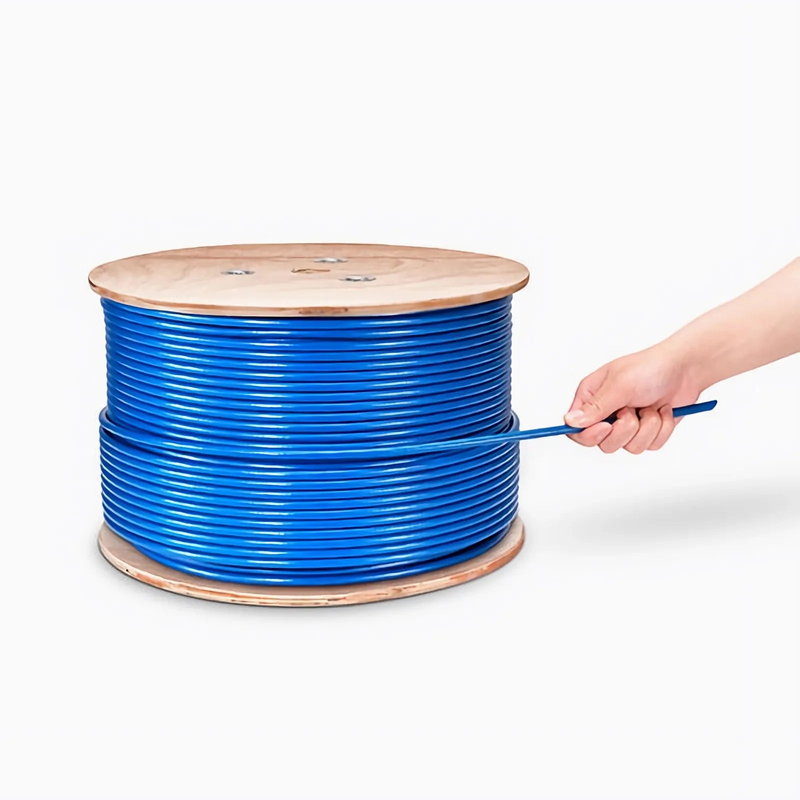 SFPS Cat6 Ethernet Bulk Cable, 1000ft (305m), 23AWG Solid Pure Bare Copper Wire, 550MHz, Shielded (SF/UTP), PVC CMR, with Reel (Blue)