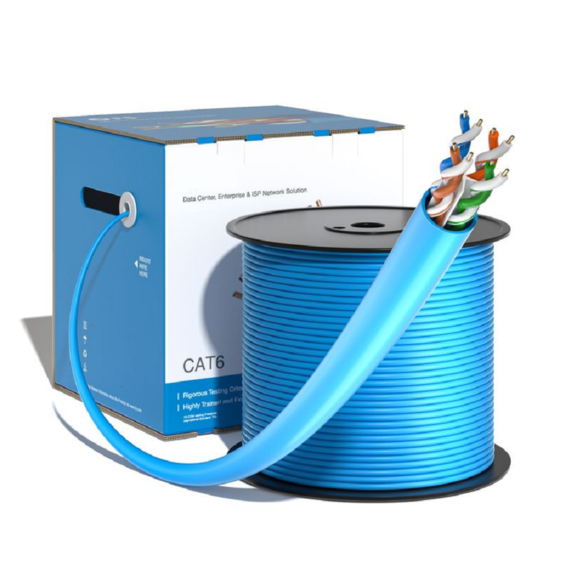 SFPS Cat6 Ethernet Bulk Cable, 1000ft (305m), 23AWG Solid Pure Bare Copper Wire, 550MHz, Unshielded (UTP), PVC CMP, with Reel (Blue)