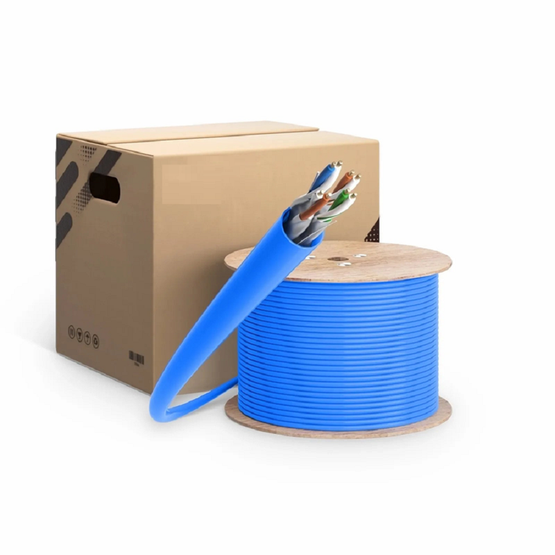 SFPS Cat6a Ethernet Bulk Cable, 1000ft (305m), 23AWG Solid Pure Bare Copper Wire, 750MHz, Shielded (S/FTP), PVC CMR, with Reel (Blue)
