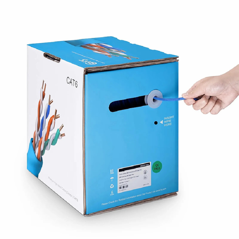 SFPS Cat6 Ethernet Bulk Cable, 1000ft (305m), 23AWG Solid Pure Bare Copper Wire, 550MHz, Unshielded (UTP), PVC CMP, with Reel (Blue)