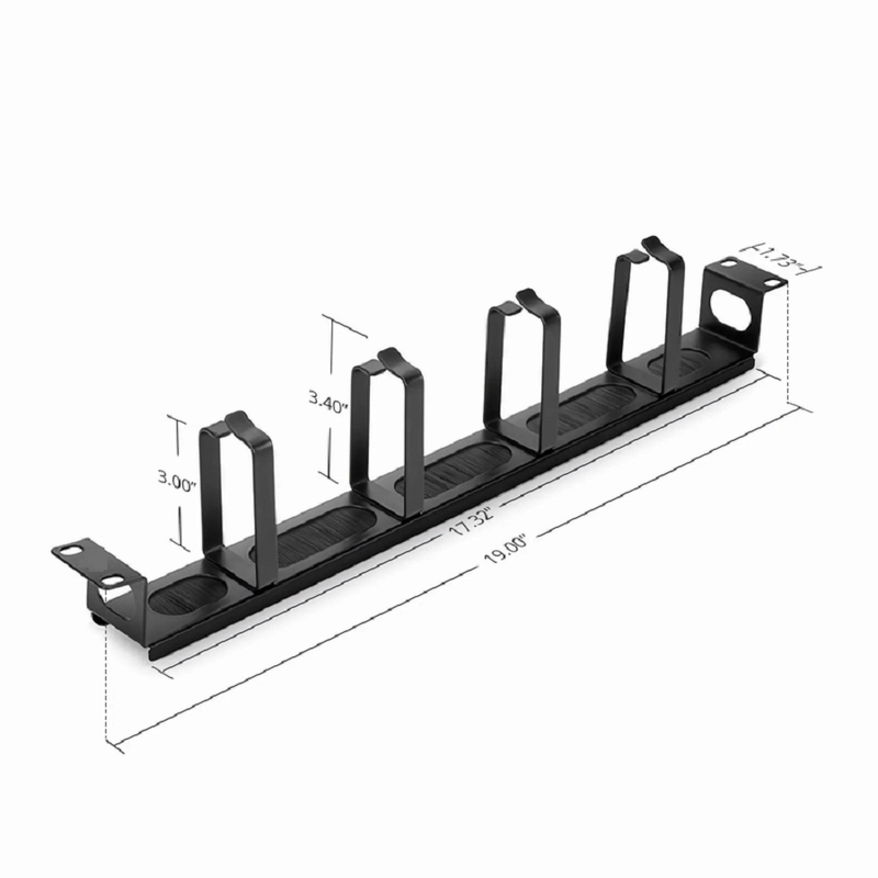 SFPS Recessed Horizontal Single Sided Pass-Thru Manager, 1RU, 4 D-rings & Brush Strip, 3.46 in. Depth