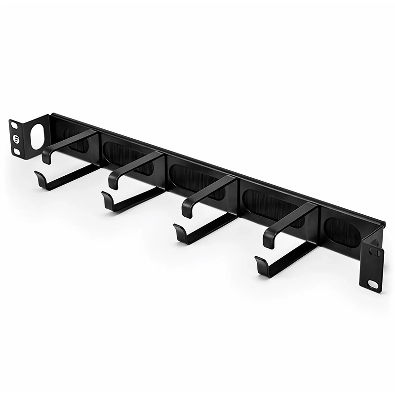 SFPS Recessed Horizontal Single Sided Pass-Thru Manager, 1RU, 4 D-rings & Brush Strip, 3.46 in. Depth