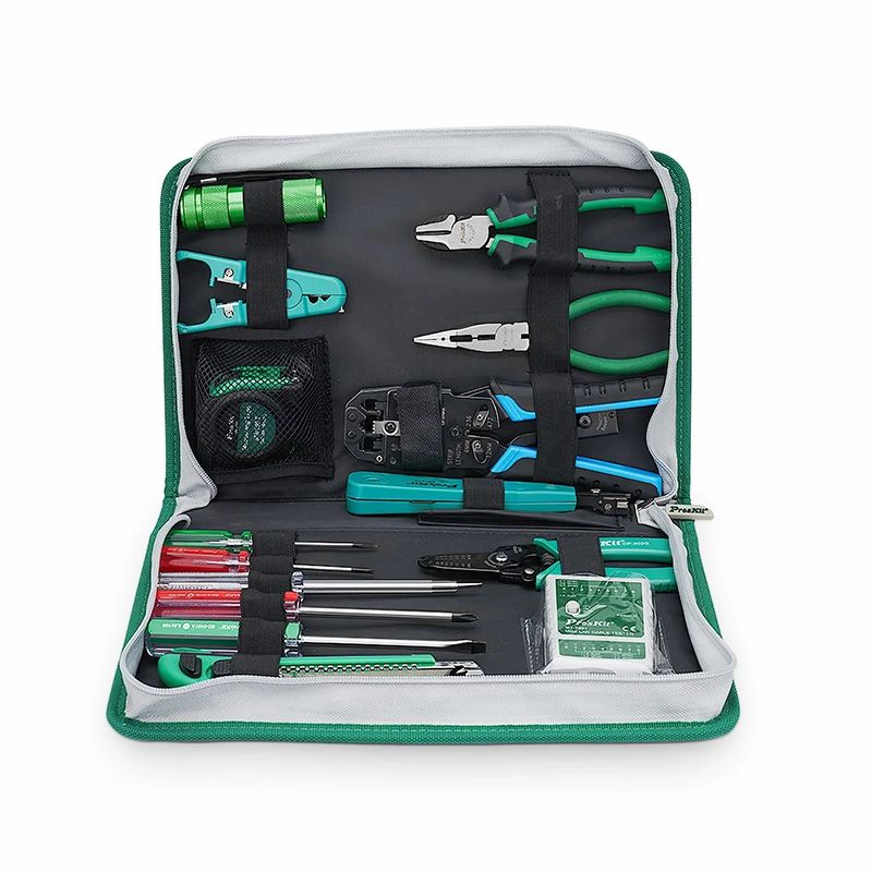 SFPS Pro'sKitA® 15-in-1 Network Installation Tool Kit with Cable Tester, Crimper, Wire Stripper in Carrying Case