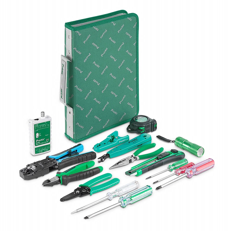 SFPS Pro'sKitA® 15-in-1 Network Installation Tool Kit with Cable Tester, Crimper, Wire Stripper in Carrying Case