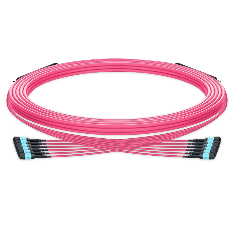 5m (16ft) Pre-terminated MPO trunk cable, 72 Fibers, 6 x MPO-12 UPC (Male) to 6 x MPO-12 UPC (Male) Multimode (OM4) Type B, LSZH（OFNR）, 0.35dB Max, Magenta, breakout 80cm SFPS