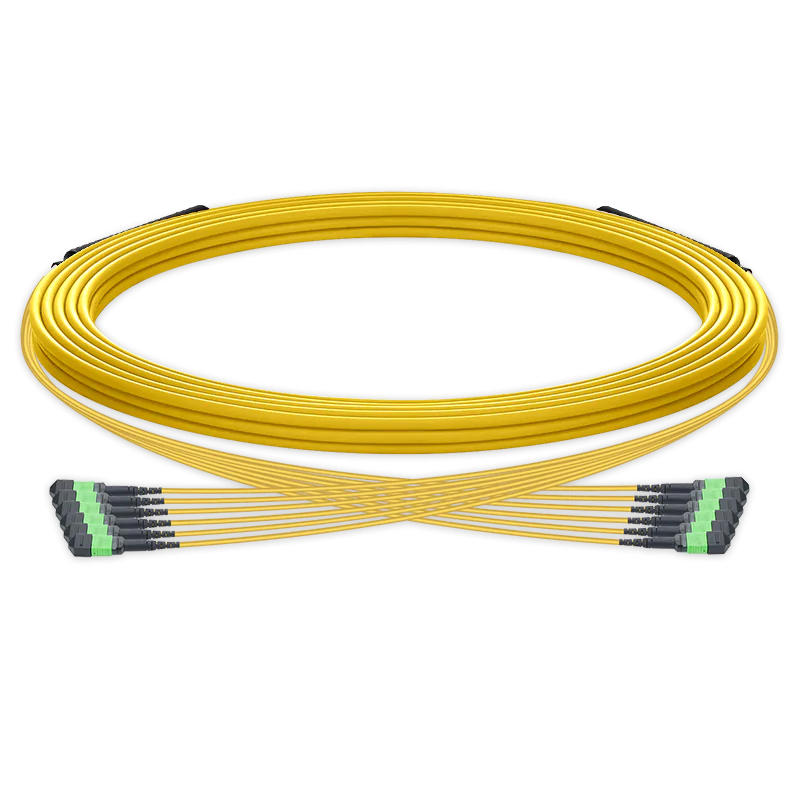 50m (164ft) Pre-terminated MPO trunk cable, 72 Fibers, 6 x MPO-12 APC (Male) to 6 x MPO-12 APC (Male) Single Mode (OS2) Type B, LSZH（OFNR）, 0.35dB Max, Yellow, breakout 80cm SFPS