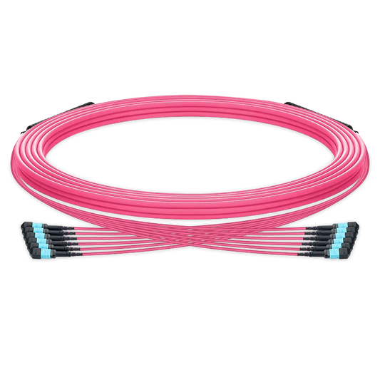 70m (230ft) Pre-terminated MPO trunk cable, 72 Fibers, 6 x MPO-12 UPC (Male) to 6 x MPO-12 UPC (Male) Multimode (OM4) Type B, LSZH（OFNR）, 0.35dB Max, Magenta, breakout 80cm SFPS