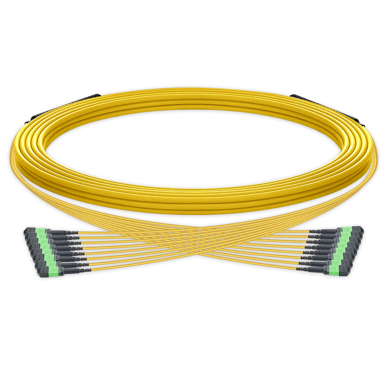 5m (16ft) Pre-terminated MPO trunk cable, 96 Fibers, 8 x MPO-12 APC (Male) to 8 x MPO-12 APC (Male) Single Mode (OS2) Type B, LSZH（OFNR）, 0.35dB Max, Yellow, breakout 80cm SFPS