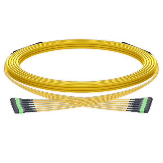 5m (16ft) Pre-terminated MPO trunk cable, 72 Fibers, 6 x MPO-12 APC (Male) to 6 x MPO-12 APC (Male) Single Mode (OS2) Type B, LSZH（OFNR）, 0.35dB Max, Yellow, breakout 80cm SFPS