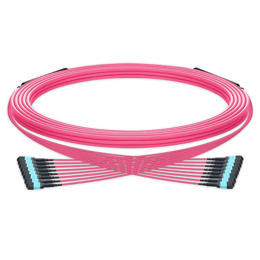 25m (82ft) Pre-terminated MPO trunk cable, 96 Fibers, 8 x MPO-12 UPC (Male) to 8 x MPO-12 UPC (Male) Multimode (OM4) Type B, LSZH（OFNR）, 0.35dB Max, Magenta, breakout 80cm SFPS