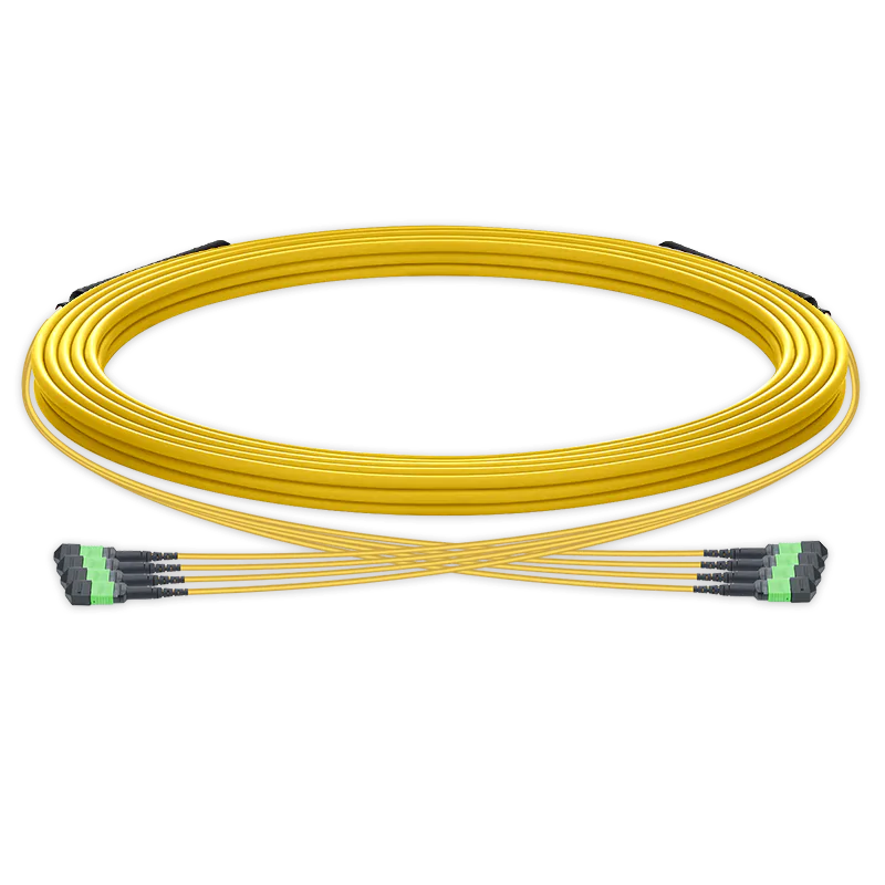 20m (66ft) Pre-terminated MPO trunk cable, 48 Fibers, 4 x MPO-12 APC (Male) to 4 x MPO-12 APC (Male) Single Mode (OS2) Type B, LSZH（OFNR）, 0.35dB Max, Yellow, breakout 80cm SFPS