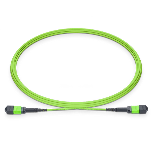 1m (3ft) MTP®-12 UPC (Female) to MTP®-12 UPC (Female) 12 Fibers Multimode (OM5) Jumper, Type B, LSZH, 3.0mm, Max IL ≤ 0.35dB, Lime Green SFPS
