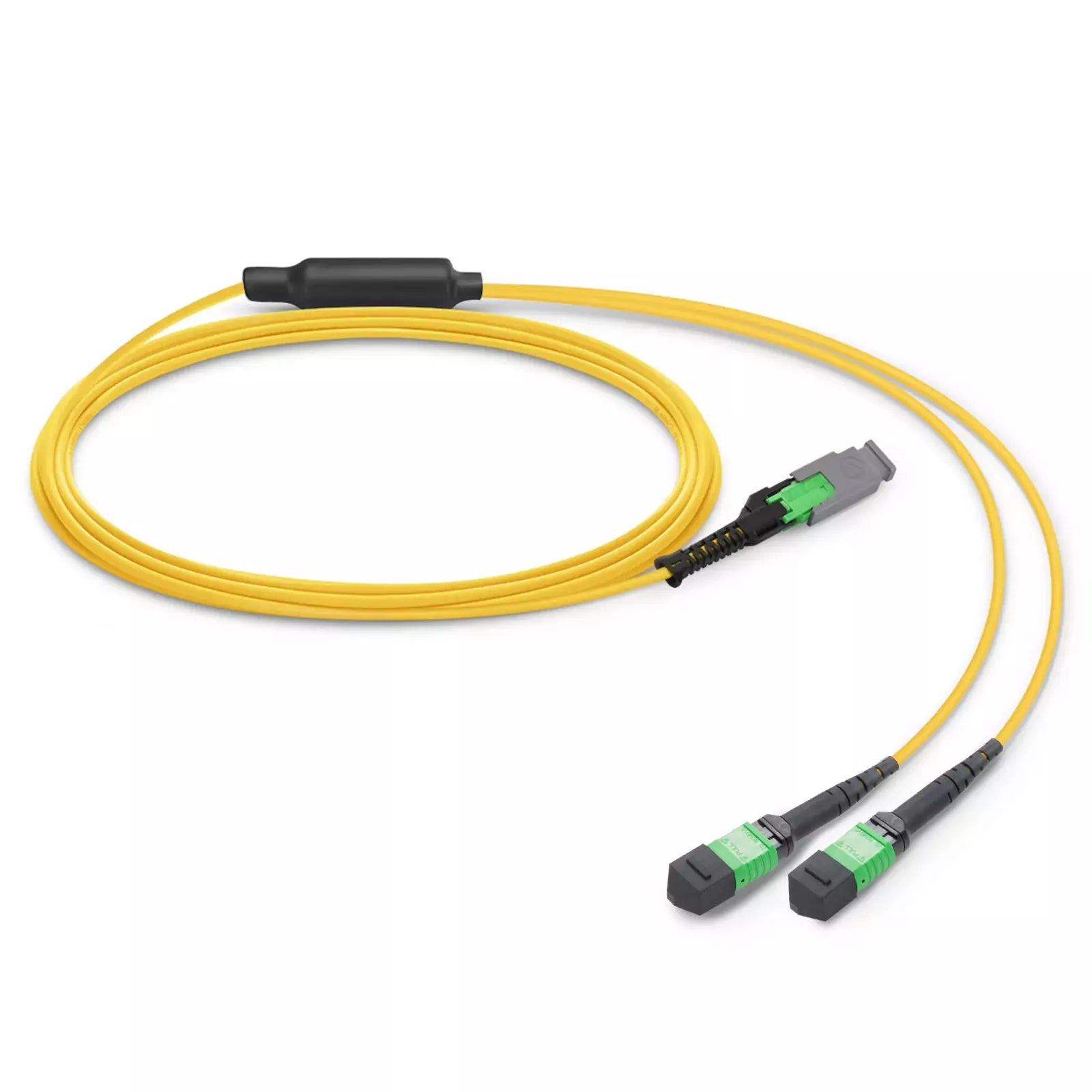 2m (7ft) MMC Breakout Cable, MMC-16 APC (Female) to 2 x MPO-8 APC (Female), 16 Fibers, Single Mode (OS2), Jumper Polarity, OFNP, 2.5mm, Max IL ≤ 0.35dB, Yellow SFPS