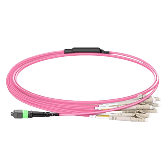 10m (33ft) MTP®-16 APC (Female) to 8x LC Duplex UPC Multimode (OM4) Harness Cable, Type B, LSZH, Magenta SFPS