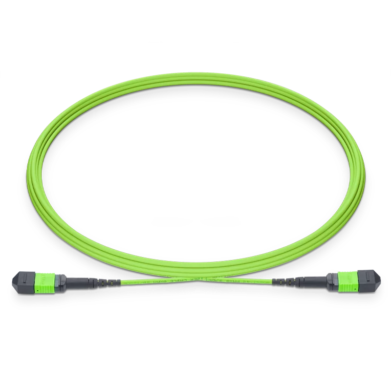 2m (7ft) MTP®-12 UPC (Female) to MTP®-12 UPC (Female) 12 Fibers Multimode (OM5) Jumper, Type B, LSZH, 3.0mm, Max IL ≤ 0.35dB, Lime Green SFPS
