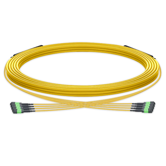 5m (16ft) Pre-terminated MPO trunk cable, 48 Fibers, 4 x MPO-12 APC (Male) to 4 x MPO-12 APC (Male) Single Mode (OS2) Type B, LSZH（OFNR）, 0.35dB Max, Yellow, breakout 80cm SFPS