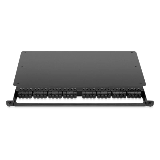 0.5U Rack Mount Enclosure Loaded with 32x8F MPO Adapters, Male to Male, 128 Fibers, OS2 Single Mode, Type 4, 0.35dB Max SFPS