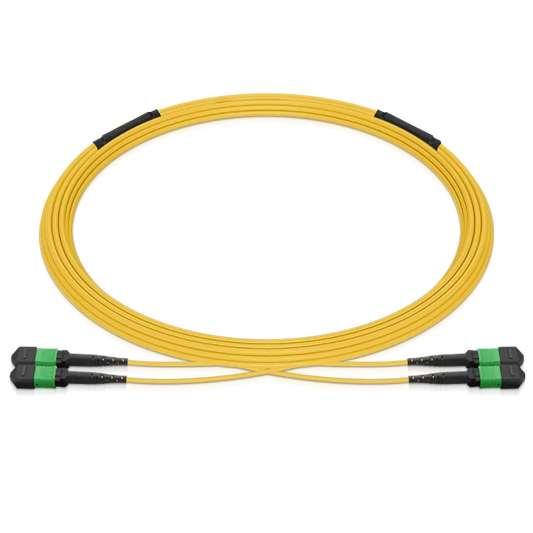 15m (49ft) Pre-terminated MPO 2x2 Shuffle Trunk Cable, 16 Fibers, 2xMPO-8 APC Male to 2xMPO-8 APC Male, Single Mode (OS2), Type 2, LSZH, 0.35dB Max, Breakout 80cm, Yellow SFPS