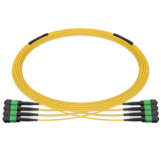 10m (33ft) Pre-terminated MPO 4x4 Shuffle Trunk Cable, 32 Fibers, 4 x MPO-8 APC (Male) to 4 x MPO-8 APC (Male), Single Mode (OS2), Type 4, LSZH, 0.35dB Max, Breakout 80cm, Yellow SFPS