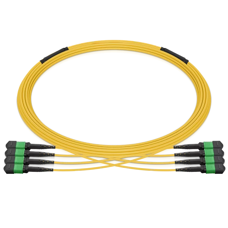 60m (197ft) Pre-terminated MPO 4x4 Shuffle Trunk Cable, 32 Fibers, 4xMPO-8 APC (Male) to 4xMPO-8 APC (Male), Single Mode (OS2), Type 4, LSZH, 0.35dB Max, Breakout 80cm, Yellow SFPS