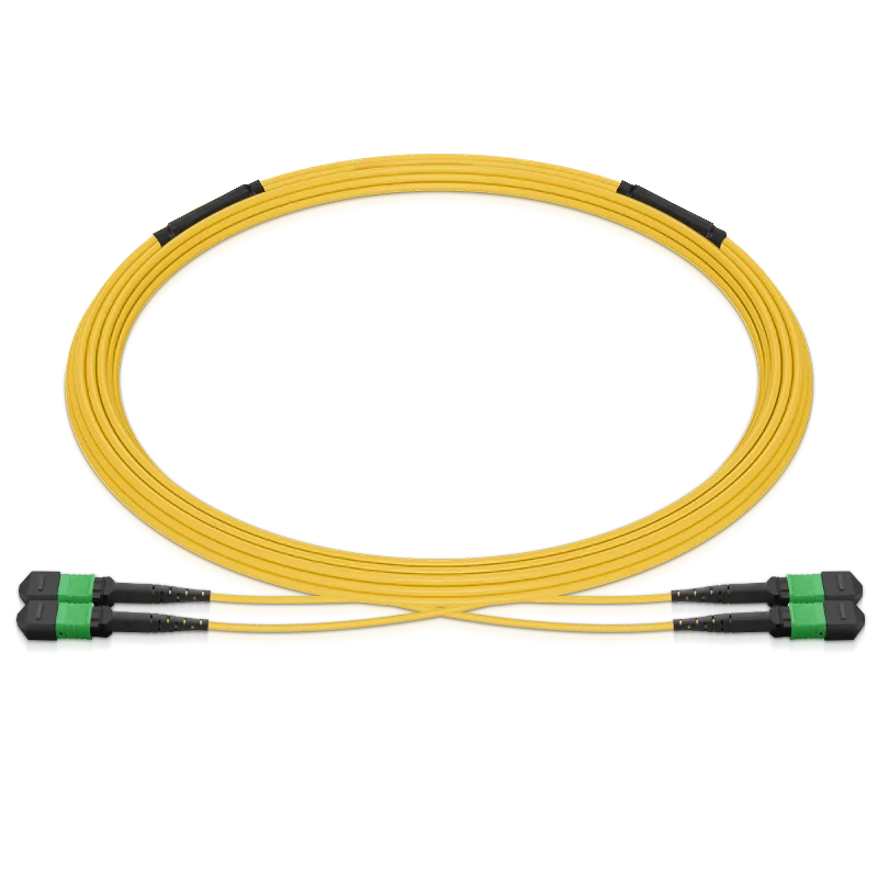 10m (33ft) Pre-terminated MPO 2x2 Shuffle Trunk Cable, 16 Fibers, 2xMPO-8 APC Male to 2xMPO-8 APC Male, Single Mode (OS2), Type 2, OFNP, 0.35dB Max, Breakout 80cm, Yellow SFPS