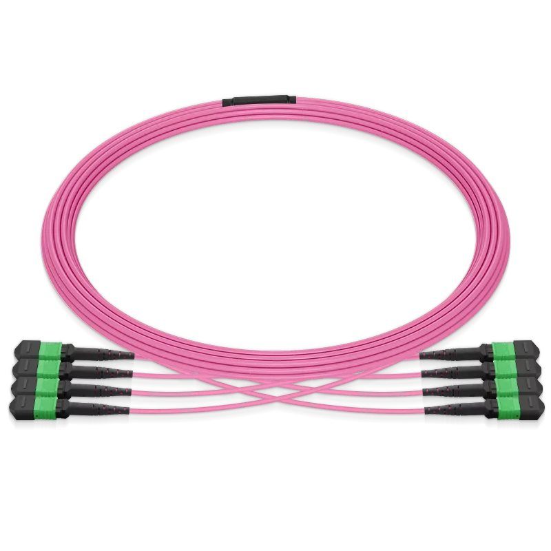 10m (33ft) MPO 4x4 Shuffle Breakout Cable, 32 Fibers, 4xMPO-8 APC (Female) to 4xMPO-8 APC (Female), Multimode (OM4), Type 4, OFNP, 3.0mm, Max IL ≤ 0.35dB, Magenta SFPS