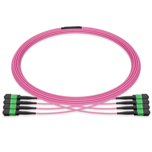 10m (33ft) MPO 4x4 Shuffle Breakout Cable, 32 Fibers, 4xMPO-8 APC (Female) to 4xMPO-8 APC (Female), Multimode (OM4), Type 4, OFNP, 3.0mm, Max IL ≤ 0.35dB, Magenta SFPS