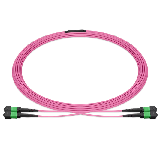 5m (16ft) MPO 2x2 Shuffle Breakout Cable, 16 Fibers, 2xMPO-8 APC Female to 2xMPO-8 APC Female, Multimode (OM4), Type 2, LSZH, 3.0mm, Max IL ≤ 0.35dB, Magenta SFPS