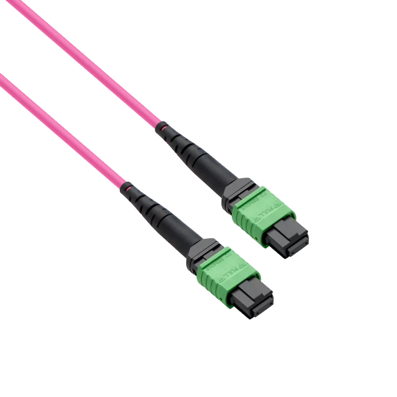 50m (164ft) Pre-terminated MPO 2x2 Shuffle Trunk Cable, 16 Fibers, 2xMPO-8 APC (Male) to 2xMPO-8 APC (Male), Multimode (OM4), Type 2, LSZH, 0.35dB Max, Breakout 80cm, Magenta SFPS