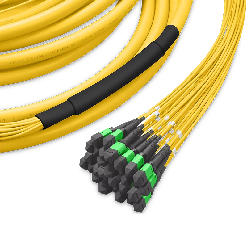 10m (33ft) Pre-terminated MPO 4x4 Shuffle Trunk Cable, 256 Fibers, 32xMPO-8 APC (Male) to 32xMPO-8 APC (Male), Single Mode (OS2), Type 4, OFNP, 0.35dB Max, Breakout 80cm, Yellow SFPS
