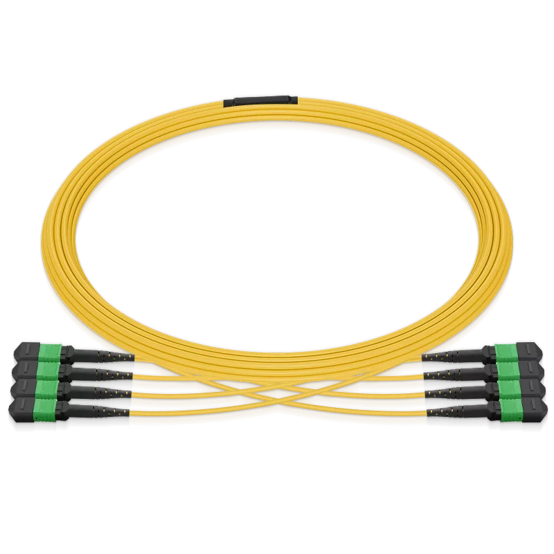 10m (33ft) MPO 4x4 Shuffle Breakout Cable, 32 Fibers, 4xMPO-8 APC (Female) to 4xMPO-8 APC (Female), Single Mode (OS2), Type 4, LSZH, 3.0mm, Max IL ≤ 0.35dB, Yellow SFPS