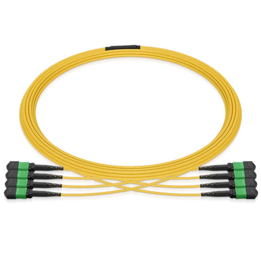 5m (16ft) MPO 4x4 Shuffle Breakout Cable, 32 Fibers, 4xMPO-8 APC (Female) to 4xMPO-8 APC (Female), Single Mode (OS2), Type 4, LSZH, 3.0mm, Max IL ≤ 0.35dB, Yellow SFPS