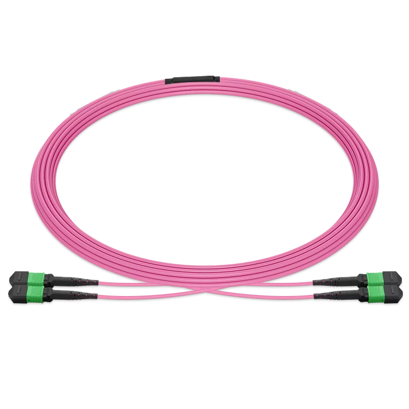 5m (16ft) MPO 2x2 Shuffle Breakout Cable, 16 Fibers, 2xMPO-8 APC Female to 2xMPO-8 APC Female, Multimode (OM4), Type 2, LSZH, 3.0mm, Max IL ≤ 0.35dB, Magenta SFPS
