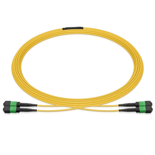 5m (16ft) MPO 2x2 Shuffle Breakout Cable, 16 Fibers, 2xMPO-8 APC (Female) to 2xMPO-8 APC (Female), Single Mode (OS2), Type 2, LSZH, 3.0mm, Max IL ≤ 0.35dB, Yellow SFPS
