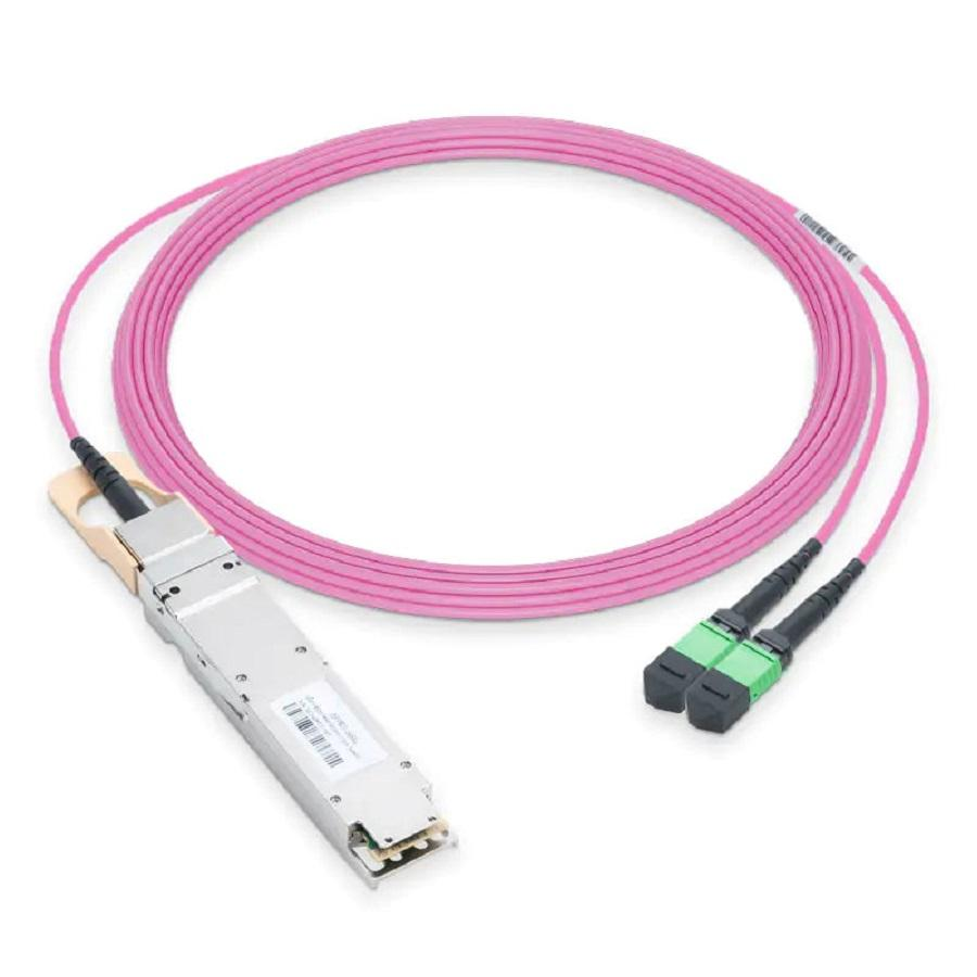 Generic Compatible 800GBASE-2xSR4/SR8 OSFP Finned Top PAM4 850nm 100m DOM IB and Ethernet Liquid/Immersion Cooling Transceiver for MMF with 3m Dual MPO-12/APC OM4 Erika Violet/Magenta Female Type A Pigtails SFPS