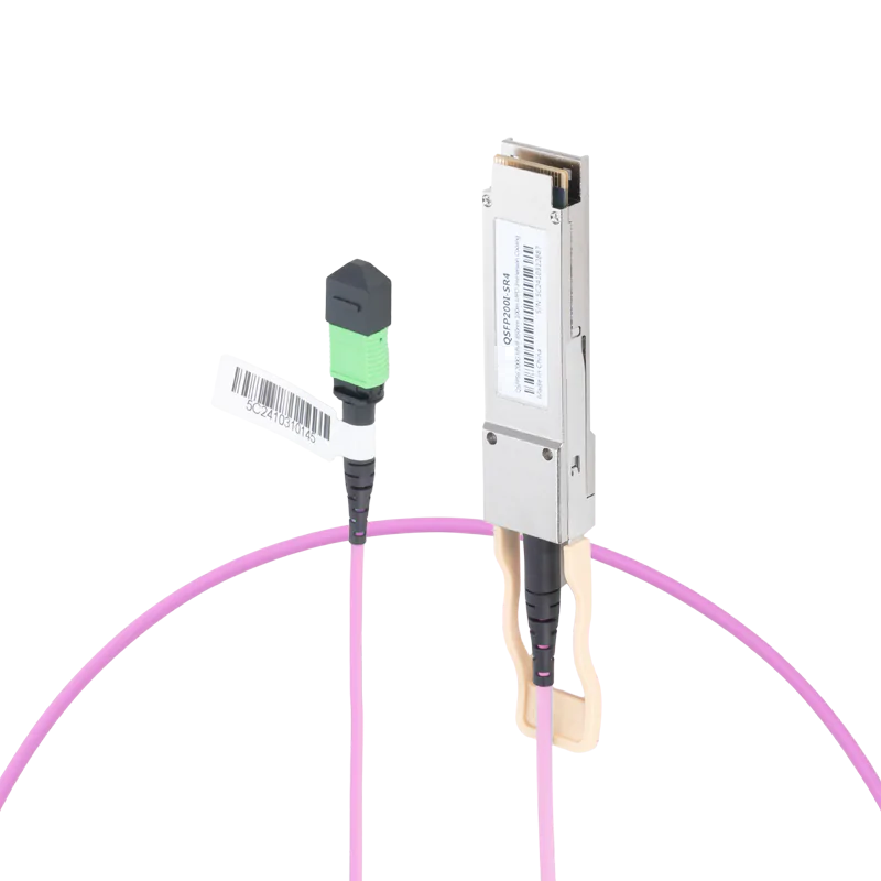 NVIDIA/Mellanox Compatible 400GBASE-SR4 OSFP Flat Top PAM4 850nm 100m DOM IB and Ethernet Liquid/Immersion Cooling Transceiver for MMF with 5m MPO-12/APC OM4 Erika Violet/Magenta Female Type A Pigtail SFPS